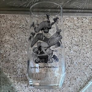 Vintage MCM Libbey “Norman Rockwell” Sporting Boys Glass Tumbler